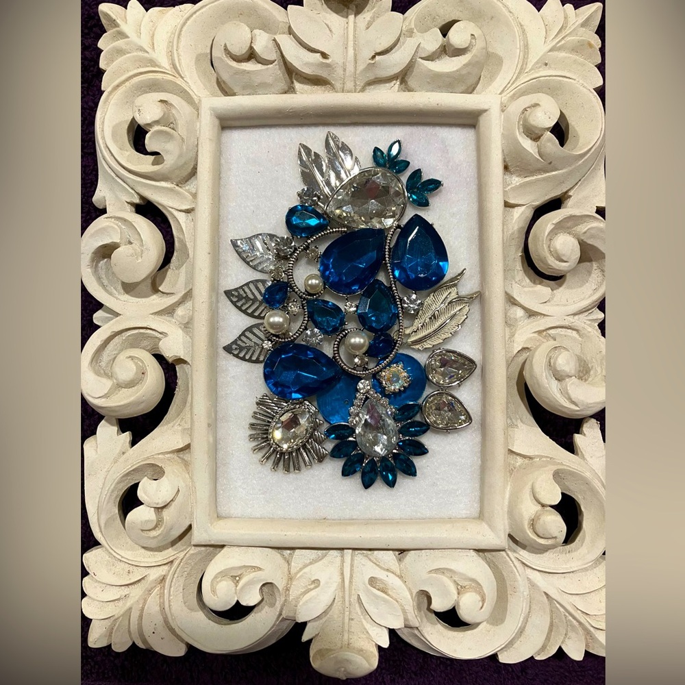 JEWELRY ART COLLAGE IN 3/D. HANDMADE UNIQUE DAZZLING COLORS